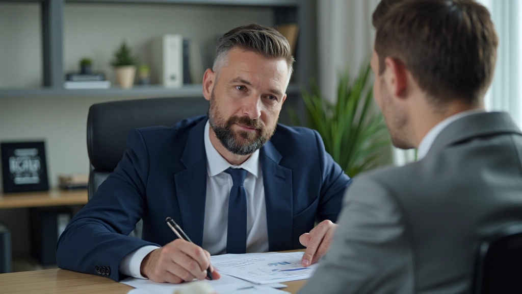 Финансовый консультант показывает клиенту результаты анализа расходов на экране