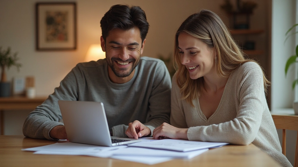 Пара обсуждает семейный бюджет с документами и калькулятором на столе