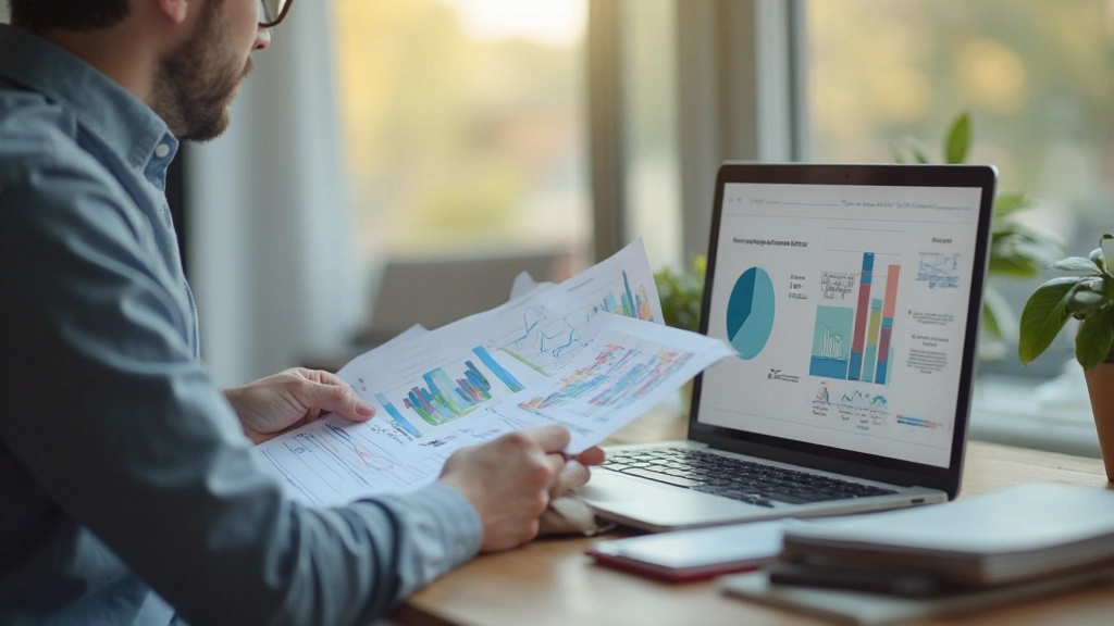 Мужчина анализирует финансовые данные в электронной таблице с графиками и диаграммами расходов