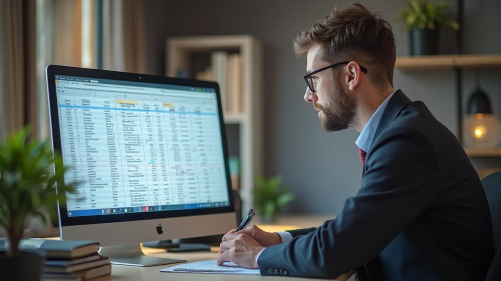 Человек работает с электронной таблицей классификации расходов на компьютере