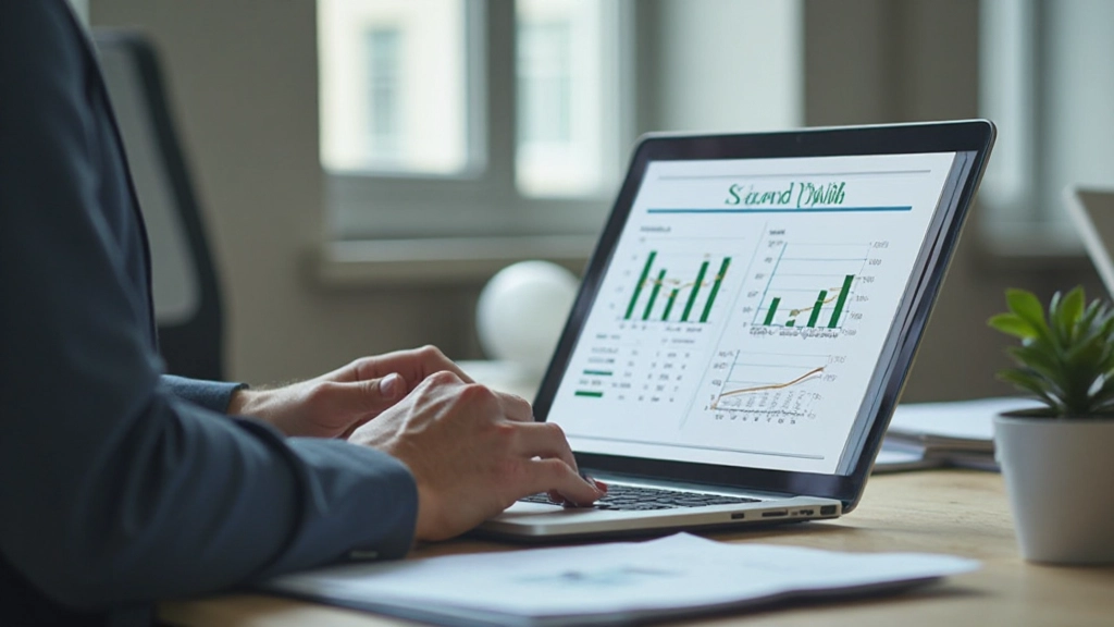 Человек создает финансовый план на ноутбуке с графиками расходов и целями сбережений
