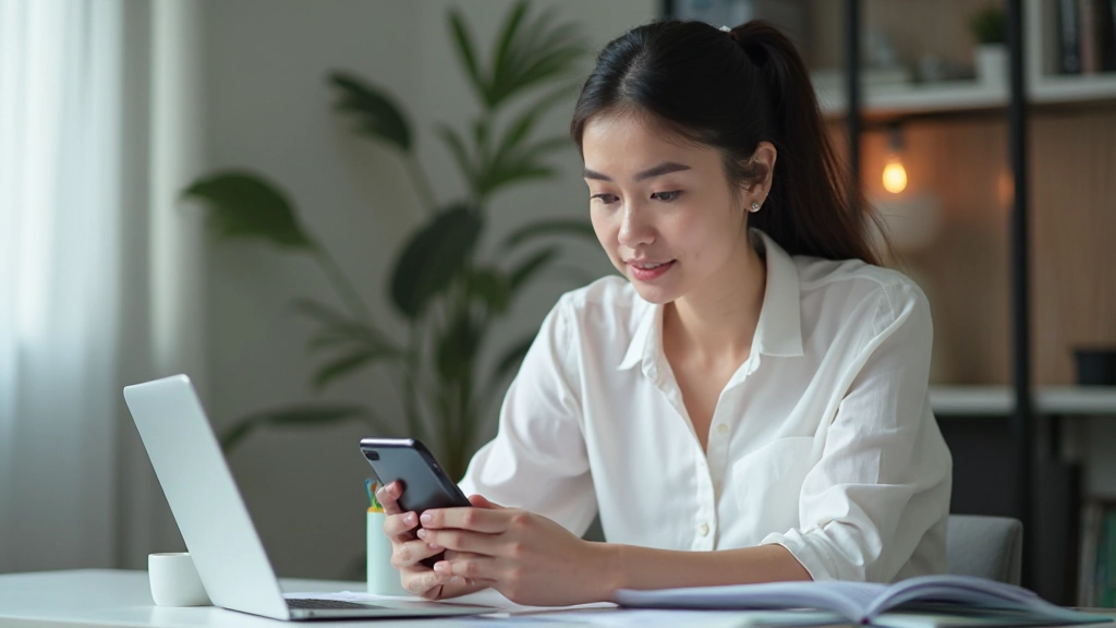 Женщина просматривает мобильное приложение для управления бюджетом с диаграммами